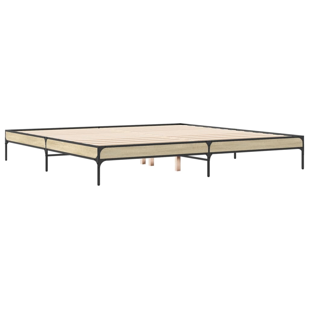 vidaXL Bedframe bewerkt hout metaal sonoma eikenkleurig 200x200 cm afbeelding