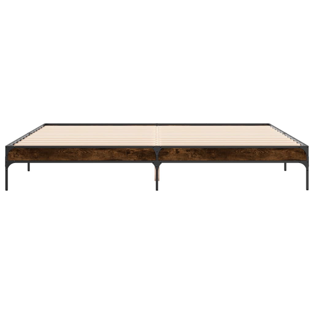 vidaXL Bedframe bewerkt hout metaal gerookt eikenkleurig 200x200 cm, foto 4