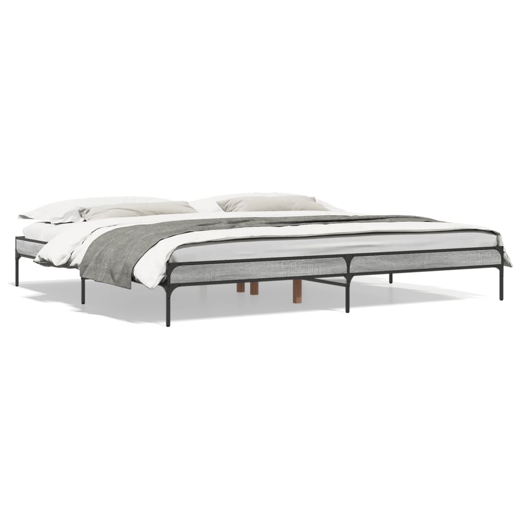 vidaXL Bedframe bewerkt hout metaal grijs sonoma eiken 200x200 cm, foto 3