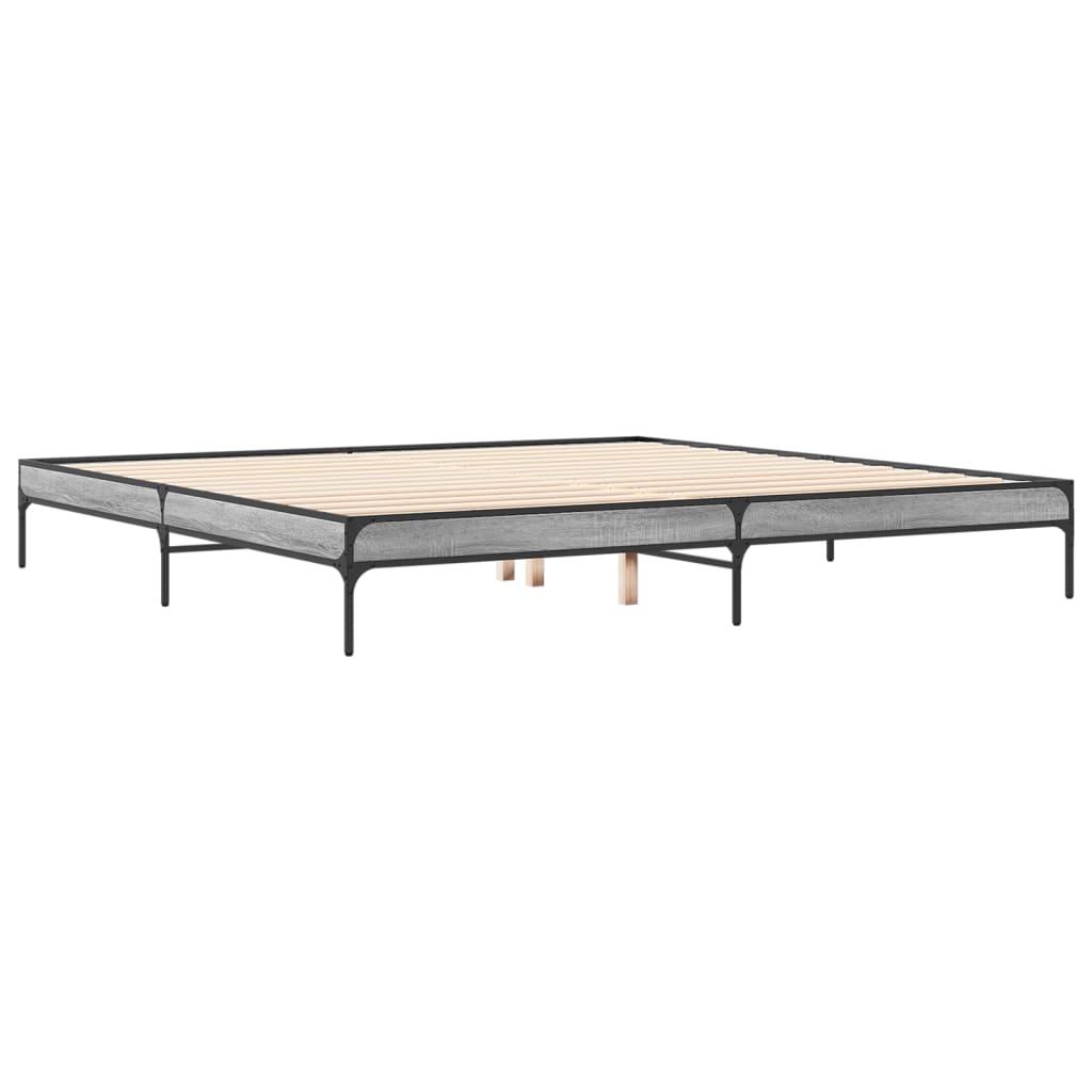 vidaXL Bedframe bewerkt hout metaal grijs sonoma eiken 200x200 cm afbeelding