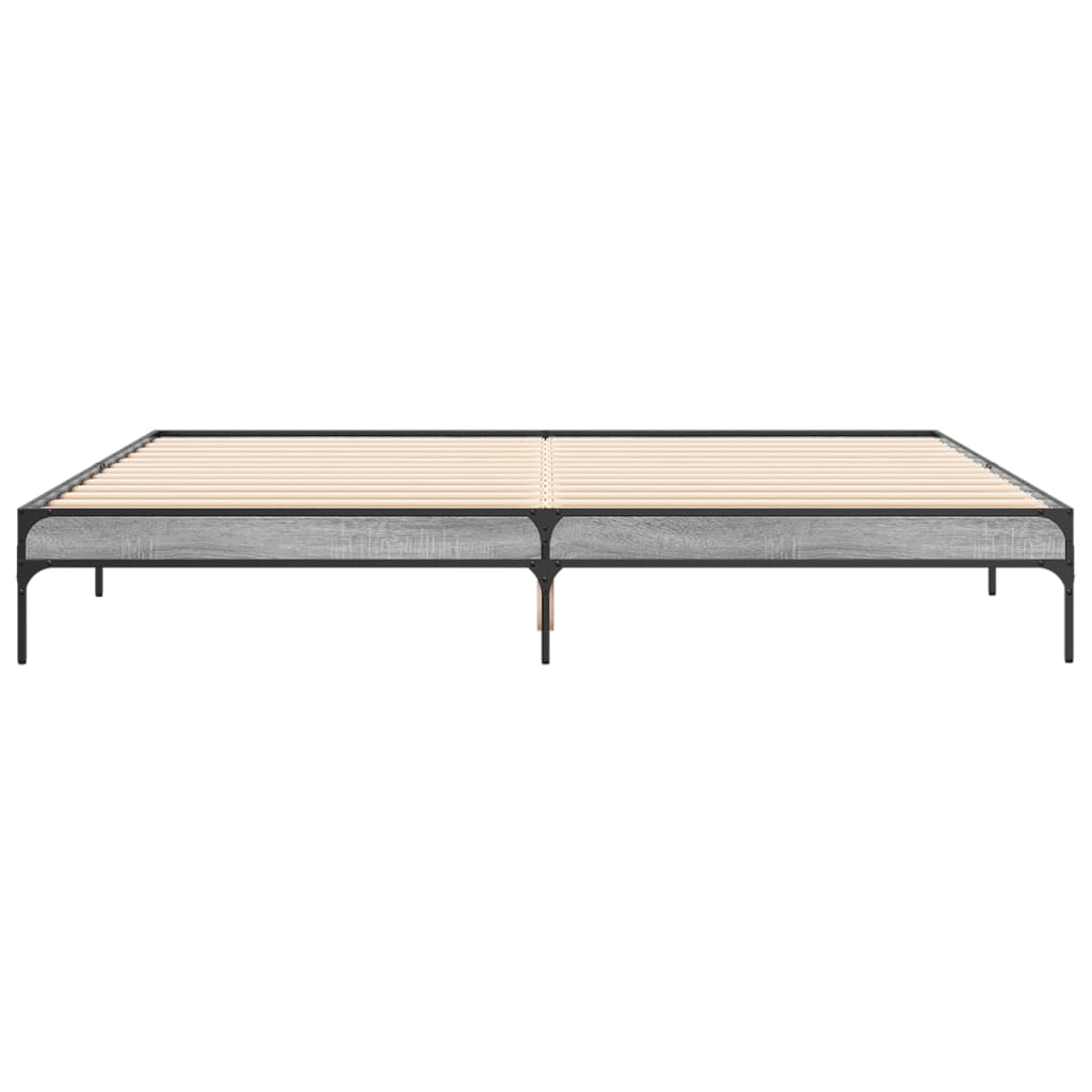 vidaXL Bedframe bewerkt hout metaal grijs sonoma eiken 200x200 cm, foto 4