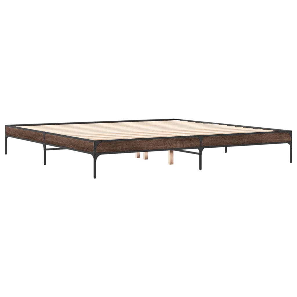 vidaXL Bedframe bewerkt hout metaal bruin eikenkleur 200x200 cm, foto 2