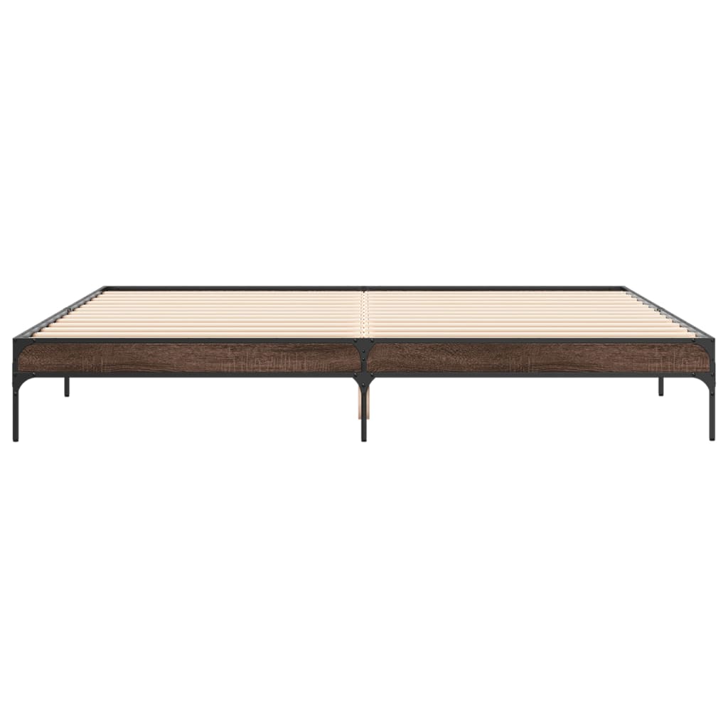 vidaXL Bedframe bewerkt hout metaal bruin eikenkleur 200x200 cm, foto 4