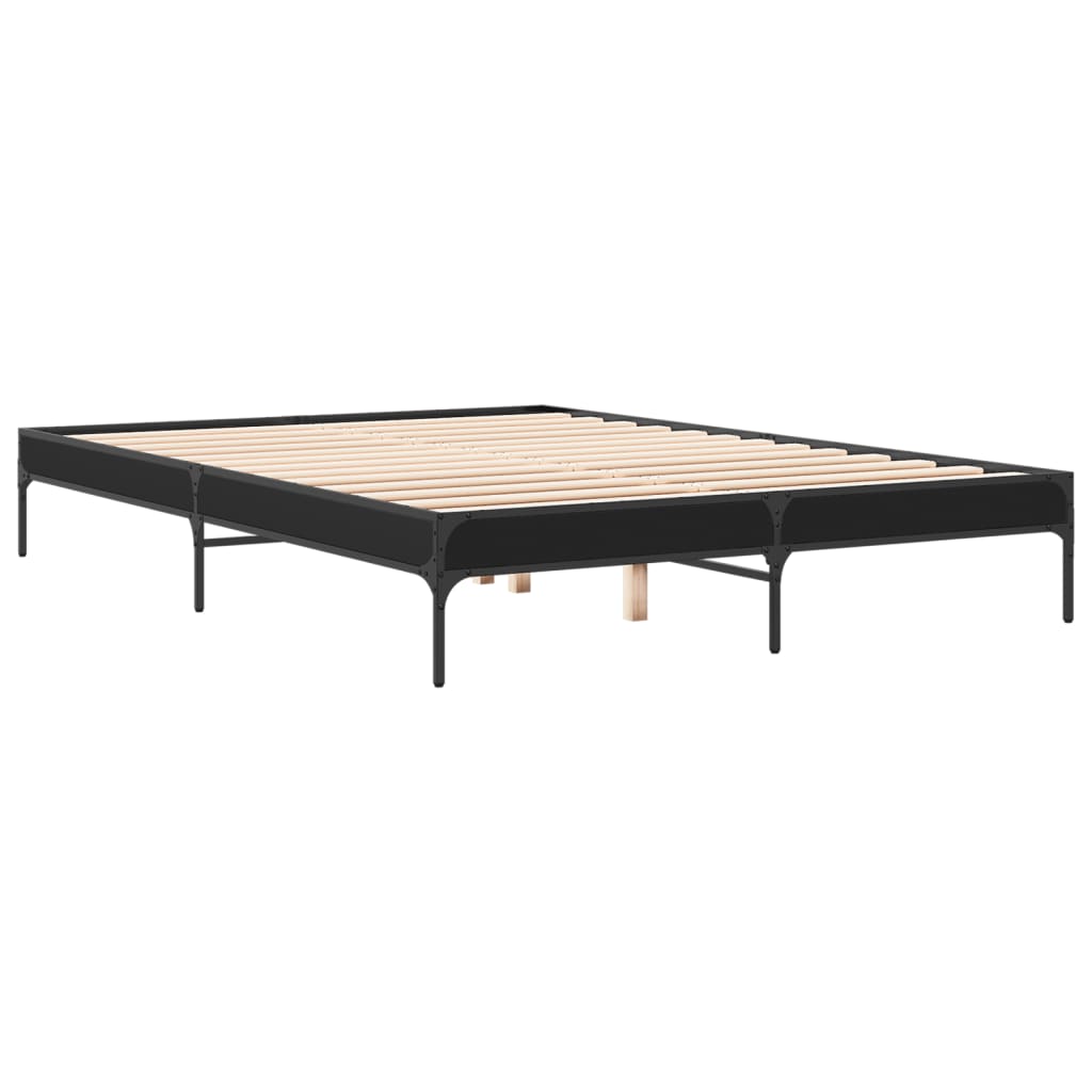 vidaXL Bedframe bewerkt hout metaal zwart 160x200 cm afbeelding