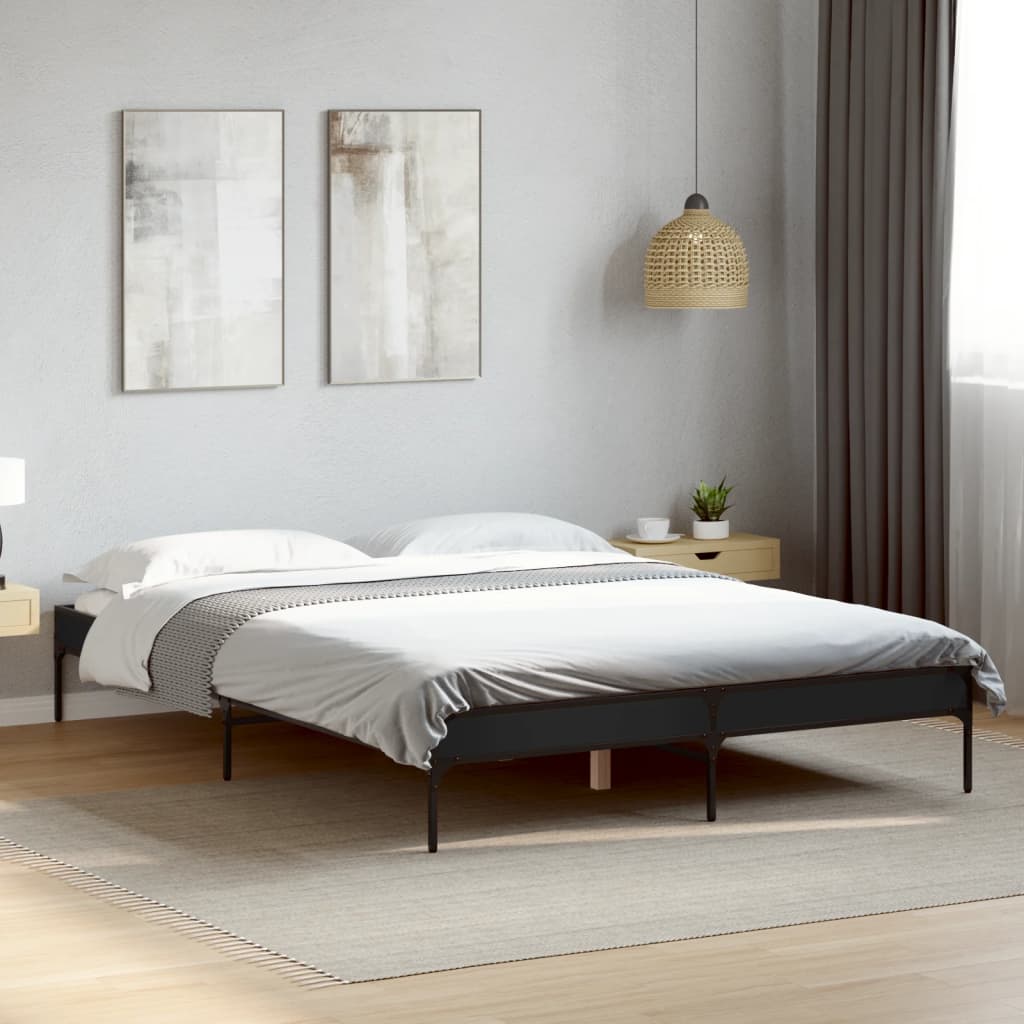 vidaXL Cadru de pat, negru, 150x200 cm, lemn prelucrat și metal