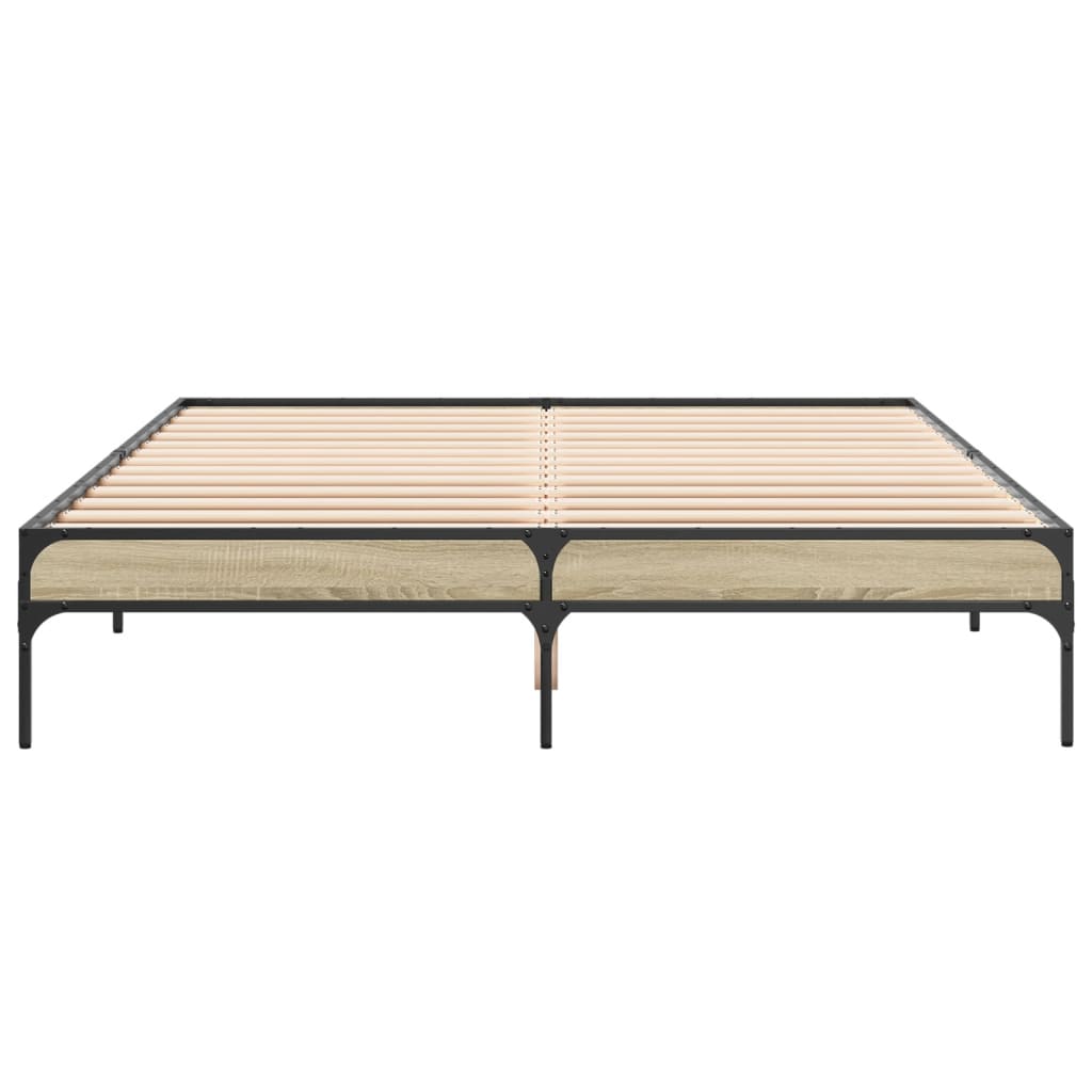 vidaXL Bedframe bewerkt hout metaal sonoma eikenkleurig 150x200 cm, foto 4