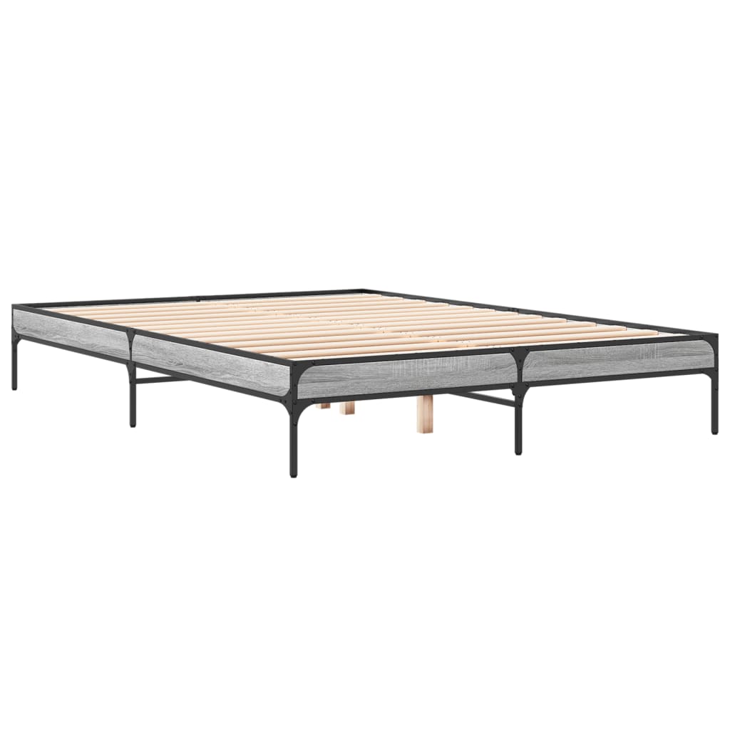 vidaXL Bedframe bewerkt hout metaal grijs sonoma eiken 150x200 cm afbeelding