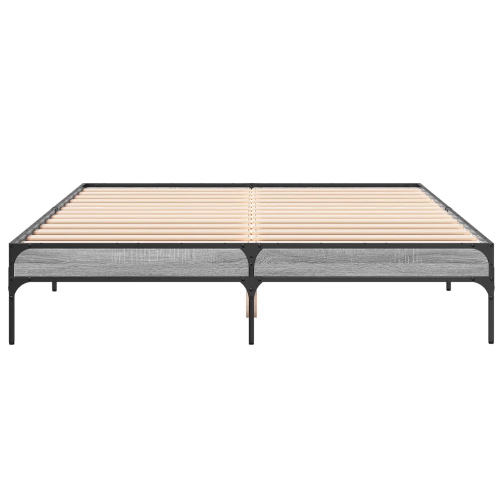 vidaXL Bedframe bewerkt hout metaal grijs sonoma eiken 150x200 cm, foto 4