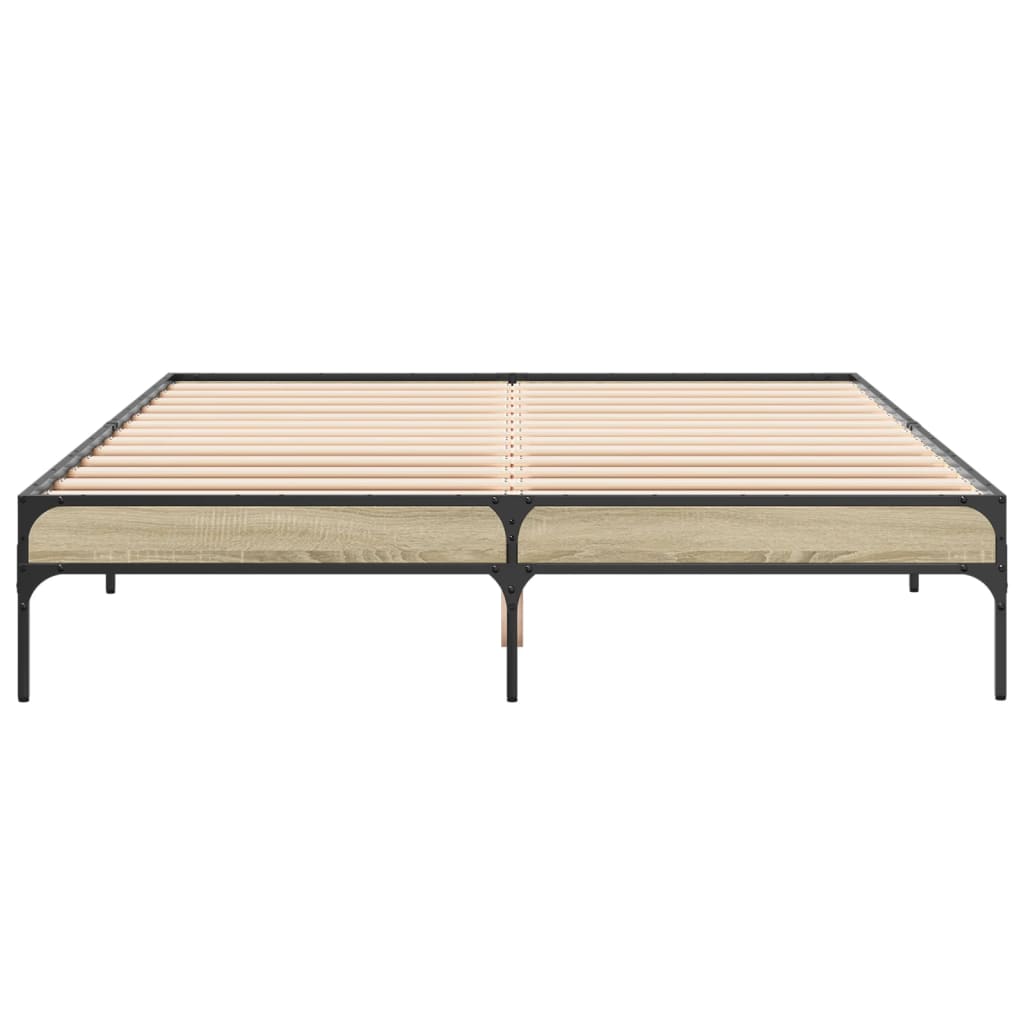 vidaXL Bedframe bewerkt hout metaal sonoma eikenkleurig 140x200 cm, foto 4