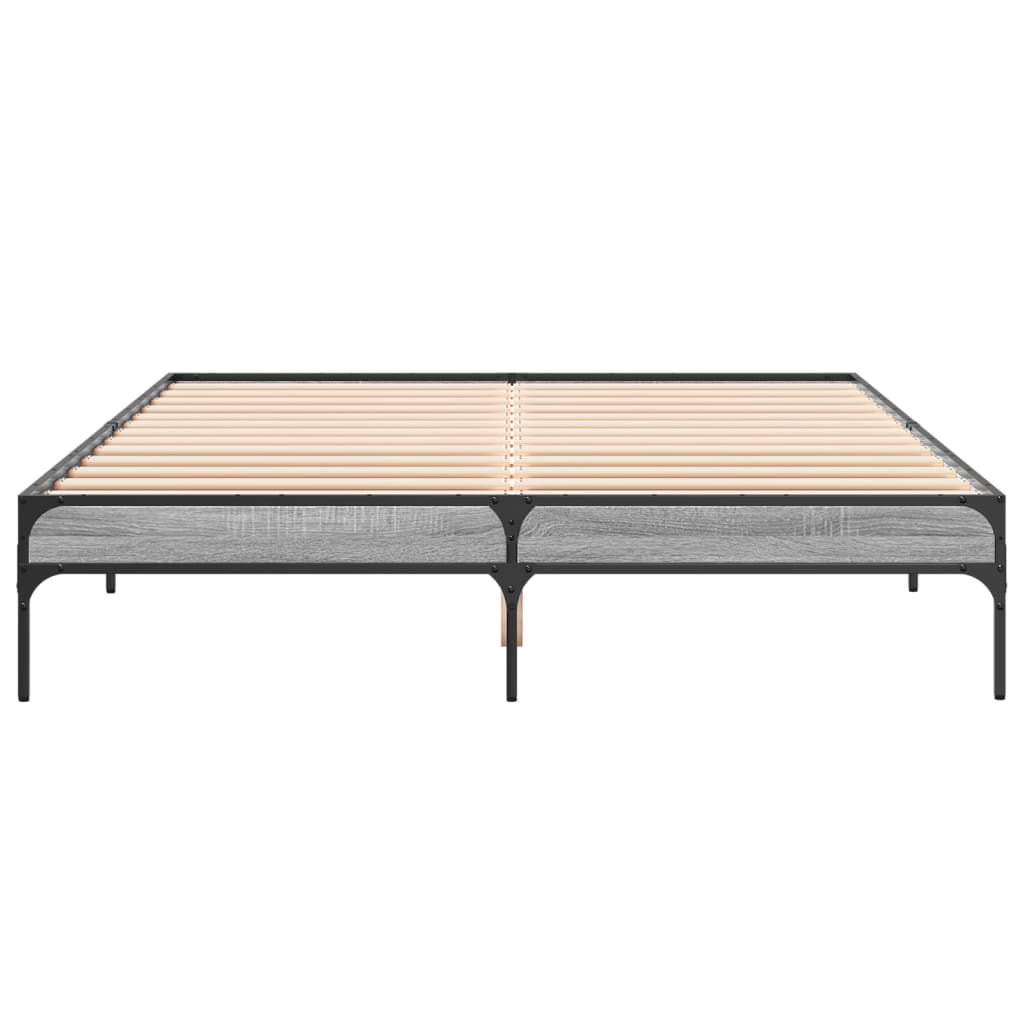 vidaXL Bedframe bewerkt hout metaal grijs sonoma eiken 140x200 cm, foto 4