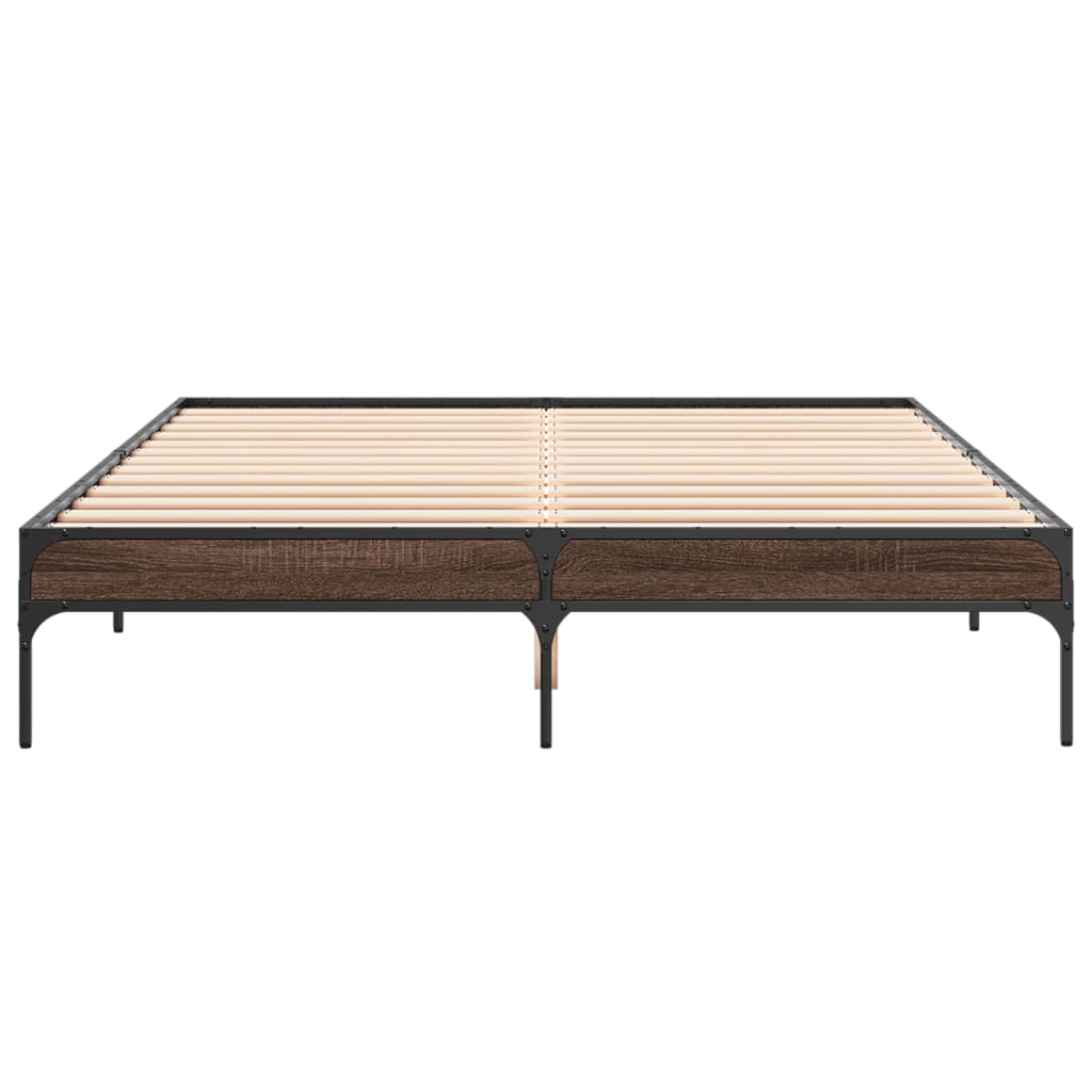 vidaXL Bedframe bewerkt hout metaal bruin eikenkleur 140x200 cm, foto 4