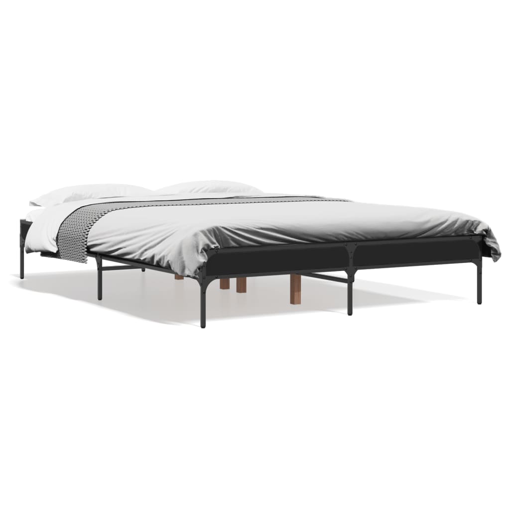 vidaXL Bedframe bewerkt hout metaal zwart 120x200 cm, foto 3