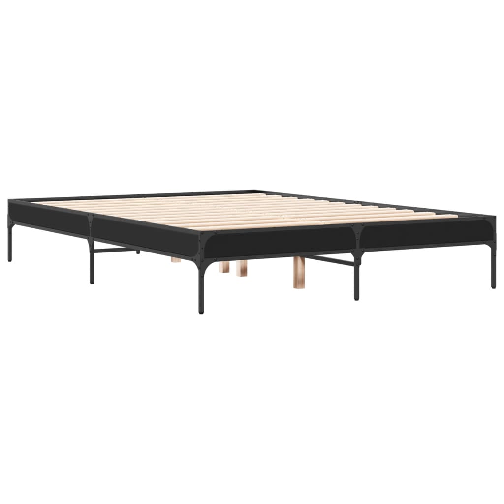 vidaXL Bedframe bewerkt hout metaal zwart 120x200 cm, foto 2
