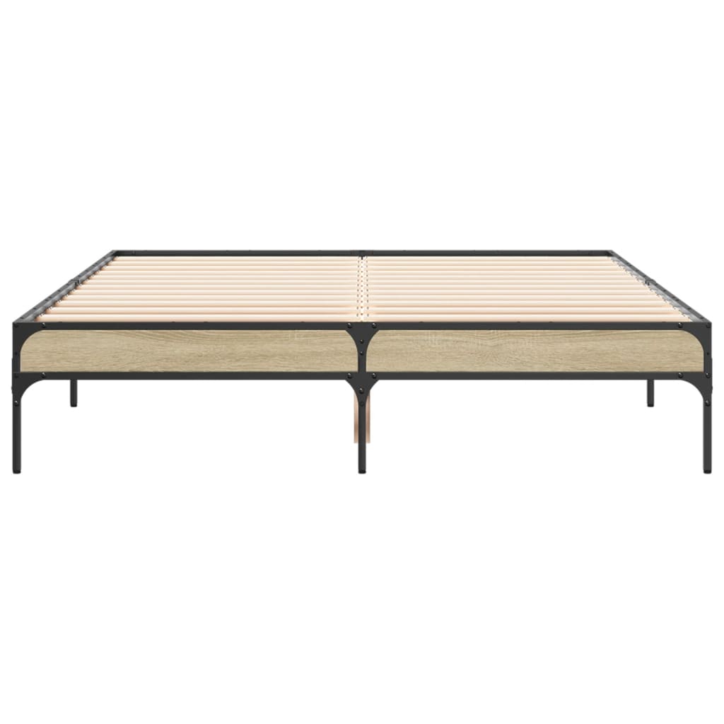 vidaXL Bedframe bewerkt hout metaal sonoma eikenkleurig 120x200 cm, foto 4