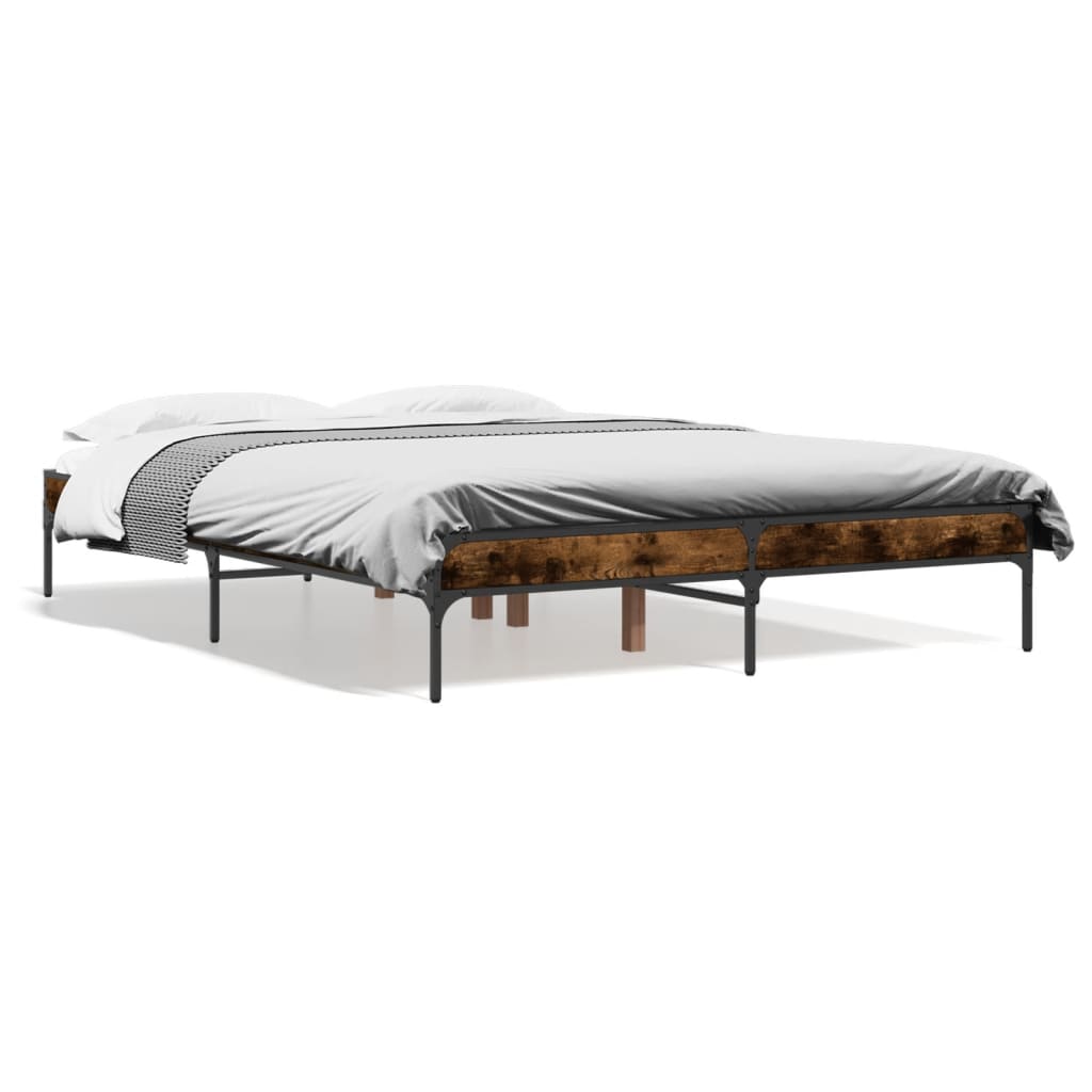 vidaXL Bedframe bewerkt hout metaal gerookt eikenkleurig 120x200 cm, foto 3