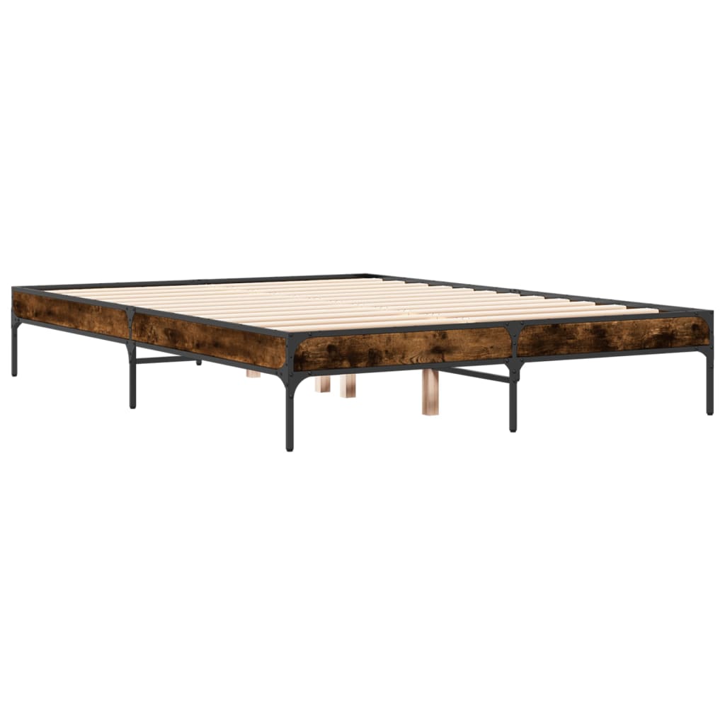 vidaXL Bedframe bewerkt hout metaal gerookt eikenkleurig 120x200 cm afbeelding