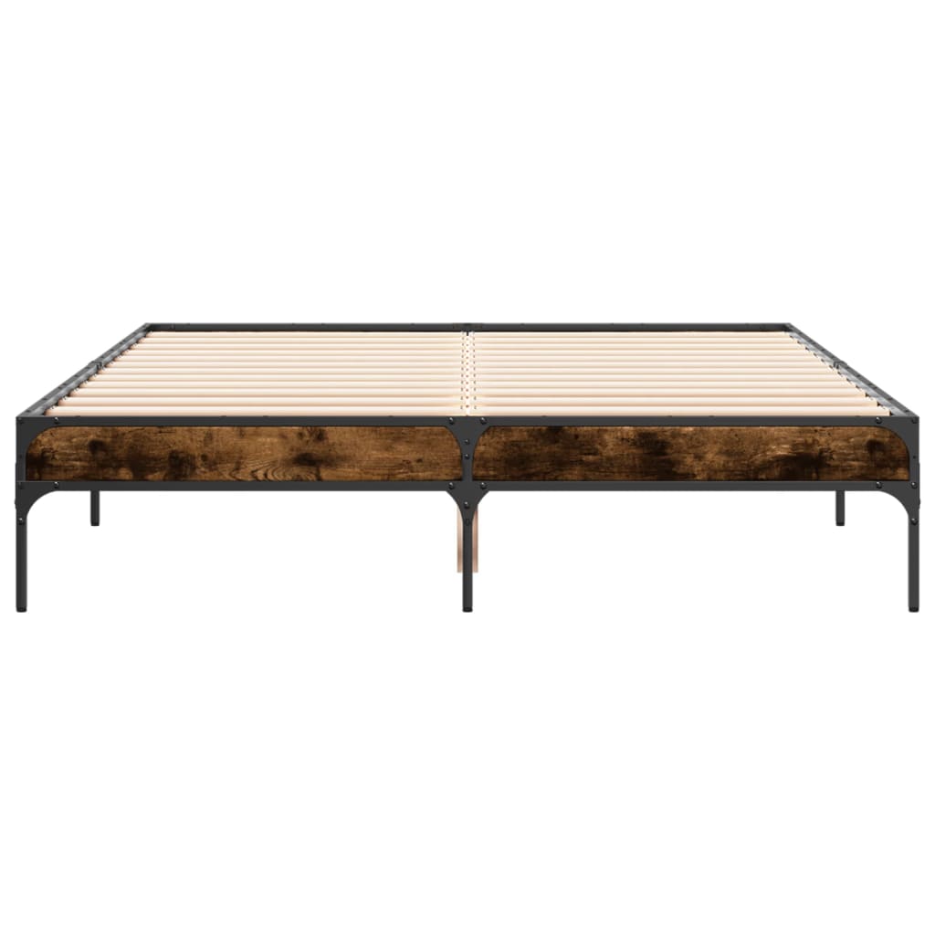 vidaXL Bedframe bewerkt hout metaal gerookt eikenkleurig 120x200 cm, foto 4