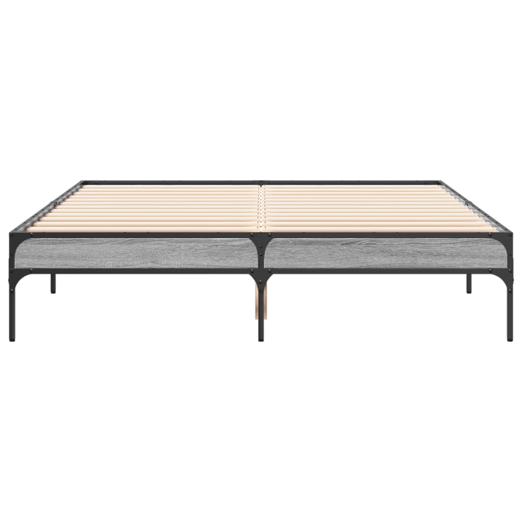 vidaXL Bedframe bewerkt hout metaal grijs sonoma eiken 120x200 cm, foto 4