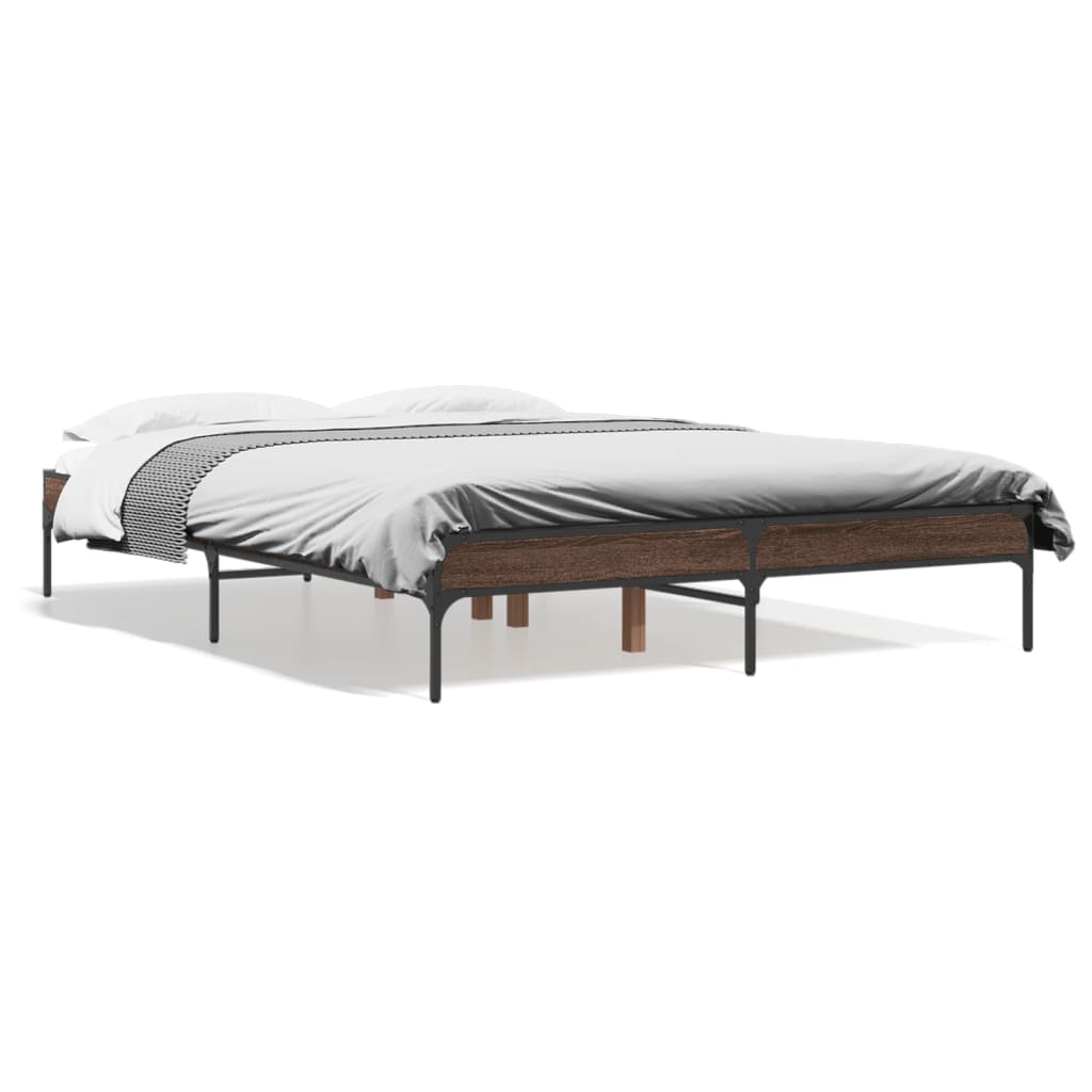 vidaXL Bedframe bewerkt hout metaal bruin eikenkleur 120x200 cm, foto 3