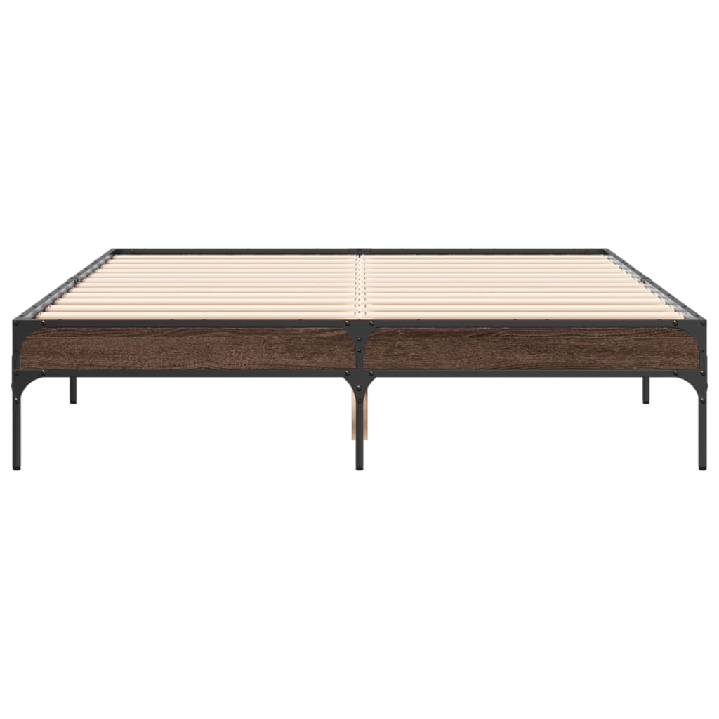 vidaXL Bedframe bewerkt hout metaal bruin eikenkleur 120x200 cm, foto 4