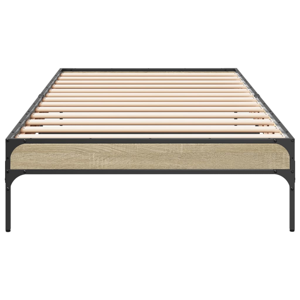vidaXL Bedframe bewerkt hout en metaal sonoma eikenkleurig 100x200 cm, foto 4