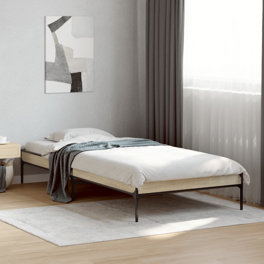 vidaXL sengeramme 100x200 cm konstrueret træ og metal sonoma-eg