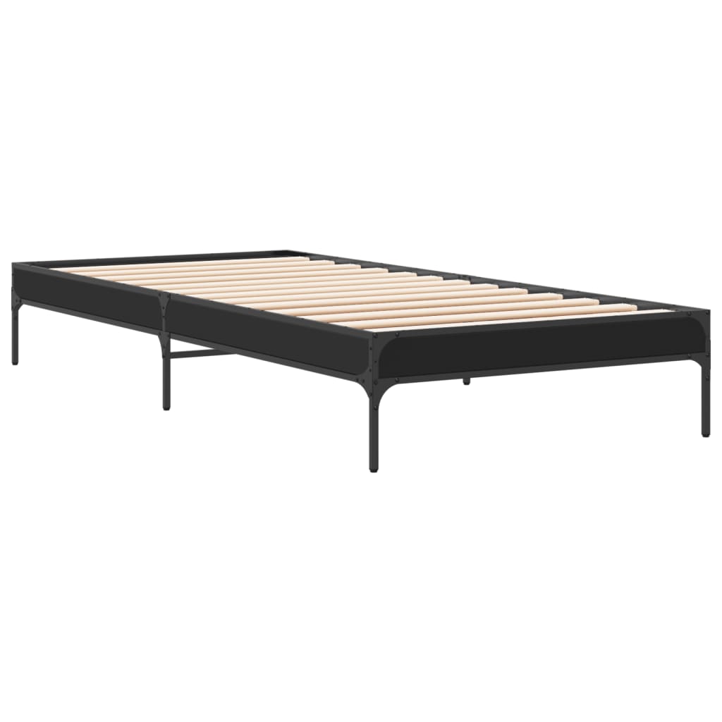 vidaXL Bedframe bewerkt hout en metaal zwart 90x200 cm afbeelding