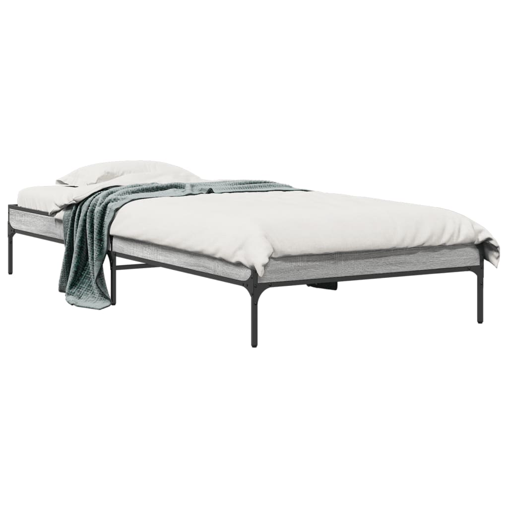 vidaXL Bedframe bewerkt hout en metaal grijs sonoma eiken 90x200 cm, foto 3