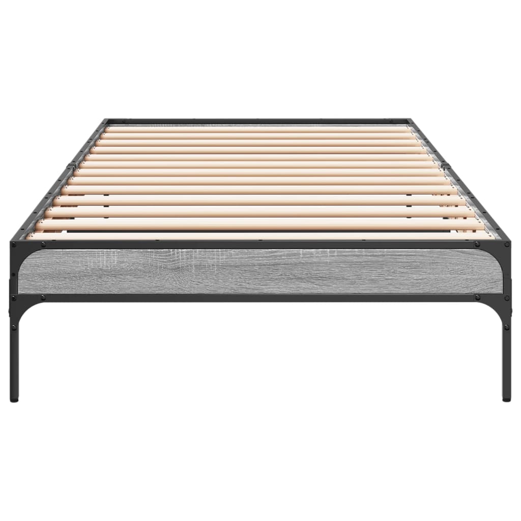 vidaXL Bedframe bewerkt hout en metaal grijs sonoma eiken 90x200 cm, foto 4