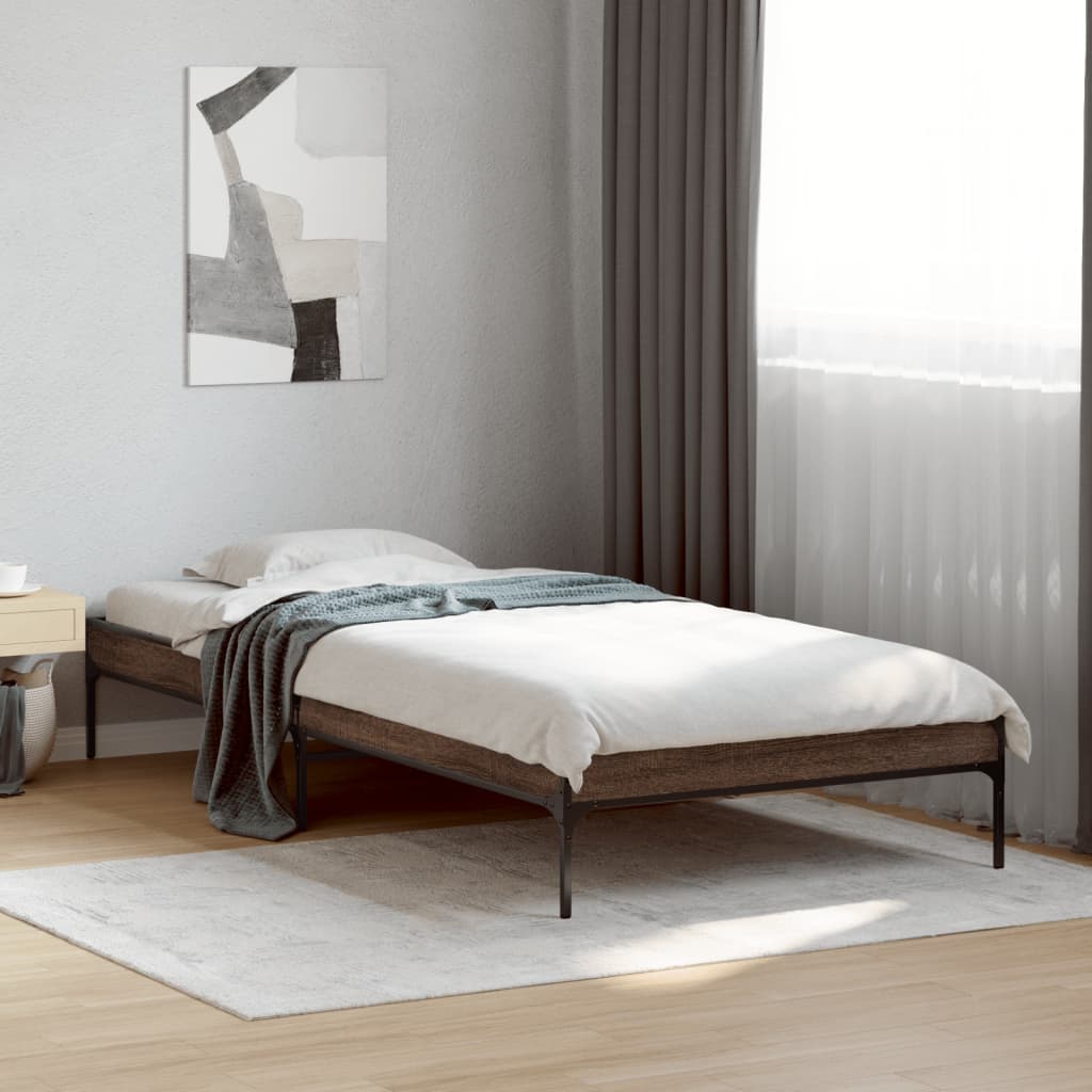 Sengeramme Konstrueret Træ Og Metal Etræsfarve Brun Eg - 30 cm / 90 x 200 cm