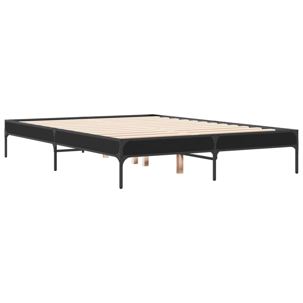vidaXL Bedframe LED bewerkt hout metaal zwart 140x190 cm afbeelding