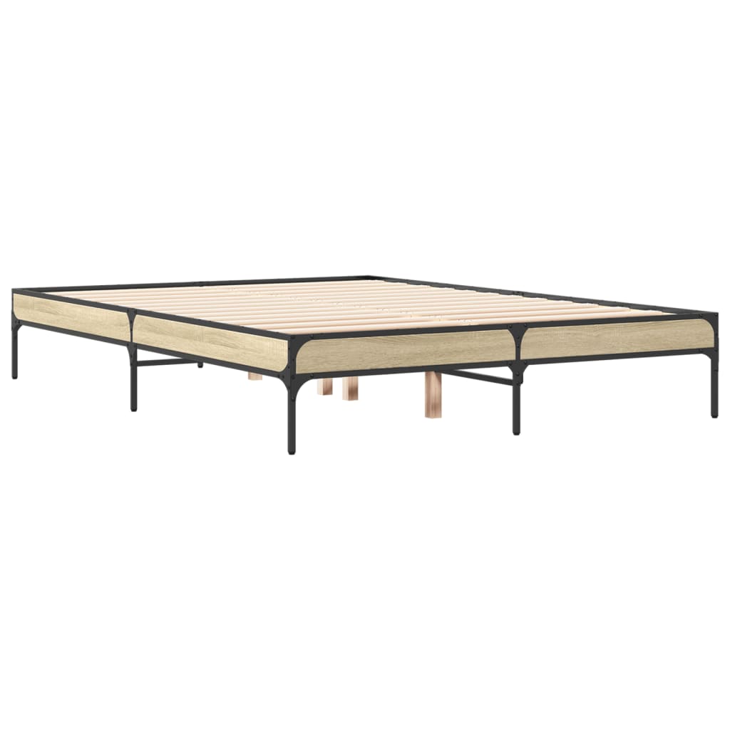 vidaXL Bedframe bewerkt hout metaal sonoma eikenkleurig 90x190 cm, foto 2