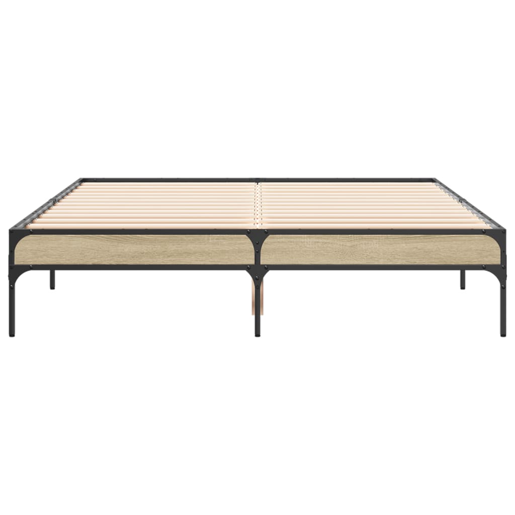 vidaXL Bedframe bewerkt hout metaal sonoma eikenkleurig 90x190 cm, foto 4