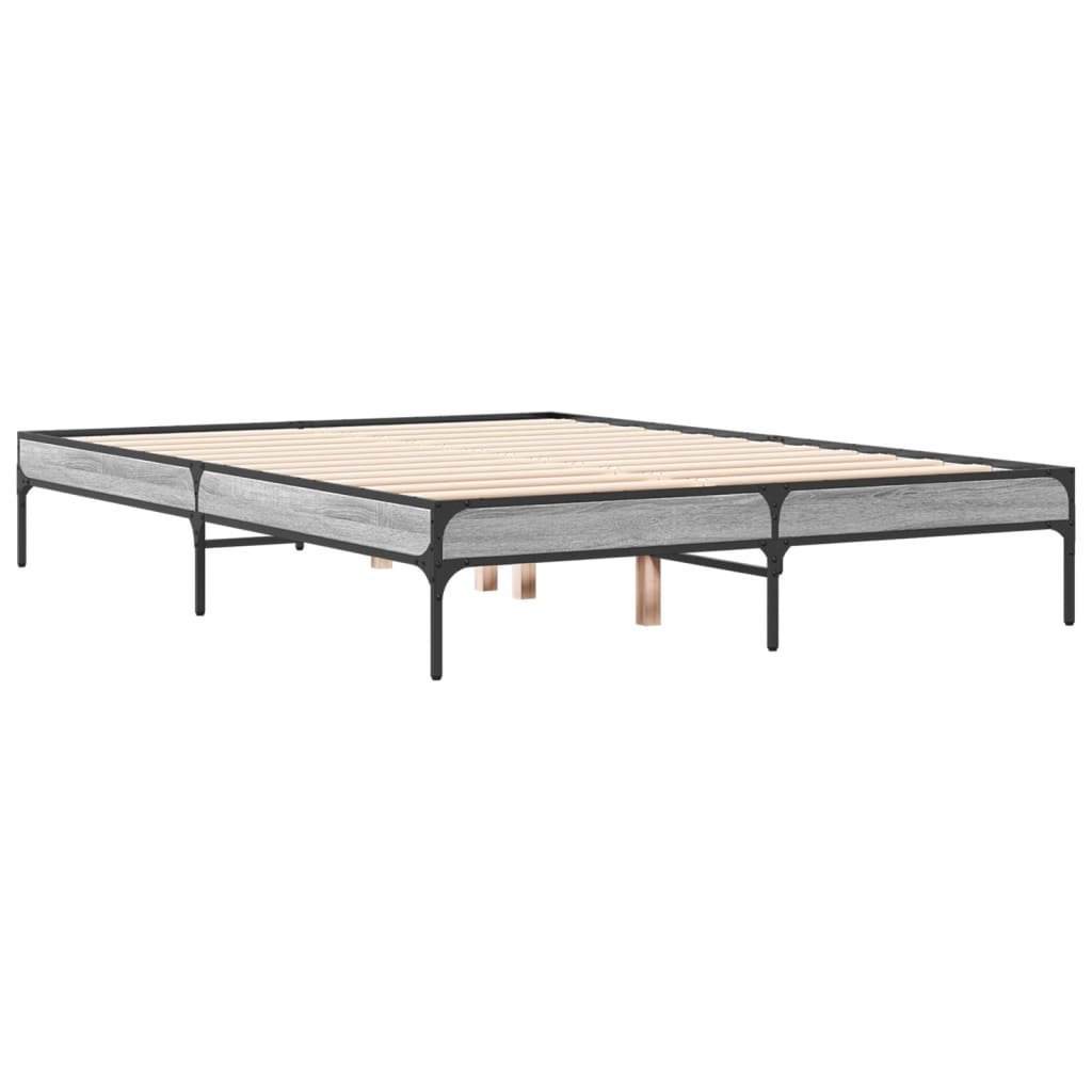 Thumbnail - vidaXL Bettgestell Grau Sonoma 140x190 cm Holzwerkstoff und Metall