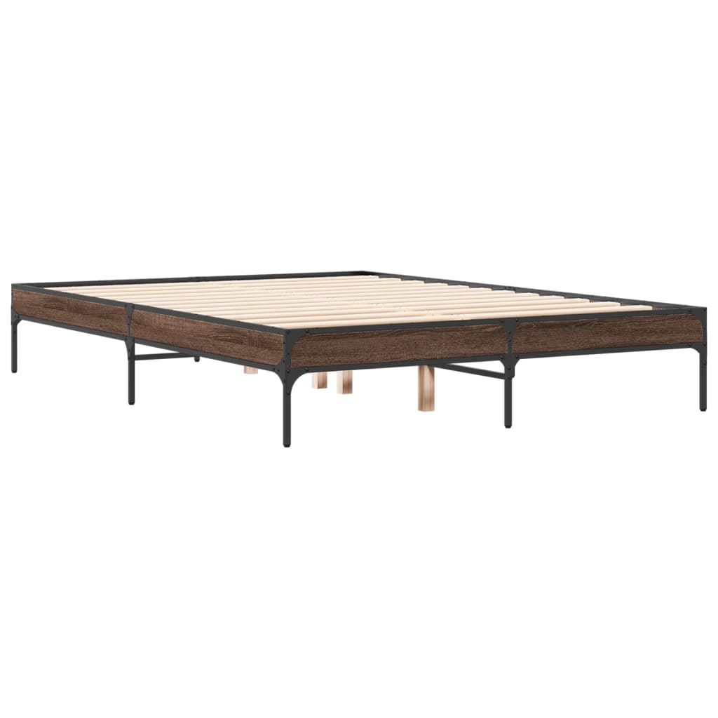vidaXL Bedframe bewerkt hout metaal bruin eikenkleur 140x190 cm afbeelding