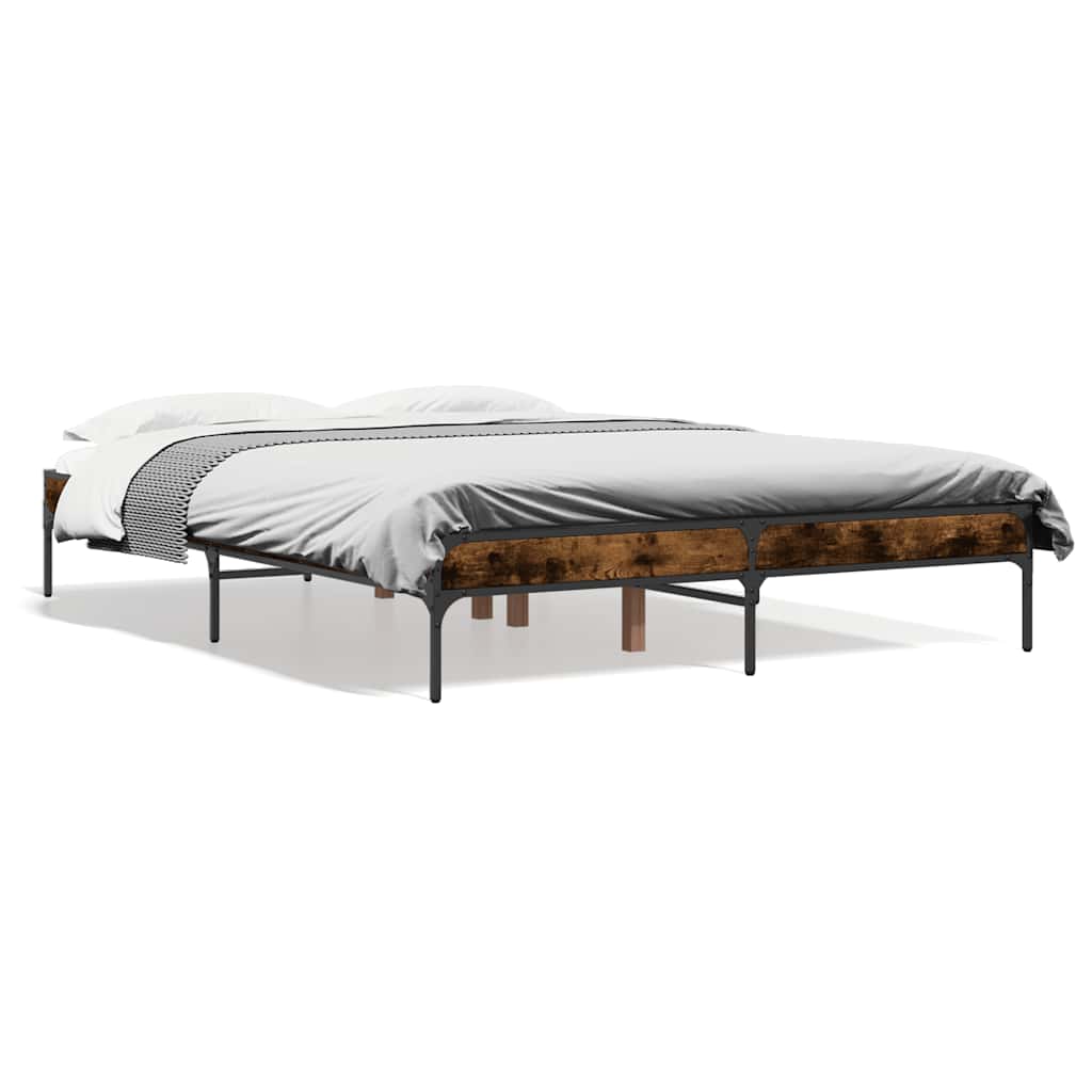 vidaXL Rám postele kouřový dub 135 x 190 cm kompozitní dřevo a kov