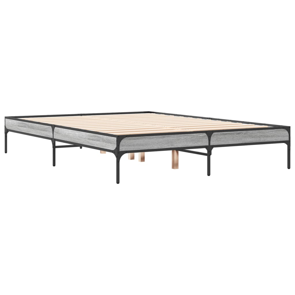 vidaXL Bedframe bewerkt hout metaal grijs sonoma eiken 135x190 cm afbeelding