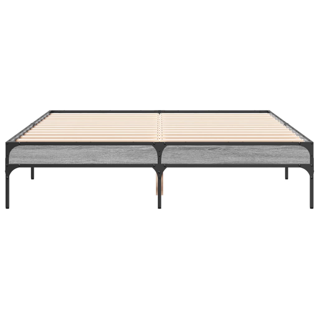 vidaXL Bedframe bewerkt hout metaal grijs sonoma eiken 135x190 cm, foto 4