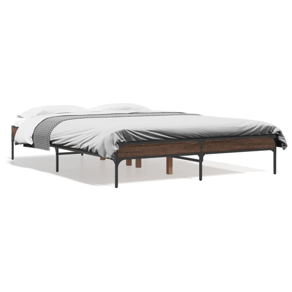 vidaXL Rám postele hnědý dub 135 x 190 cm kompozitní dřevo a kov