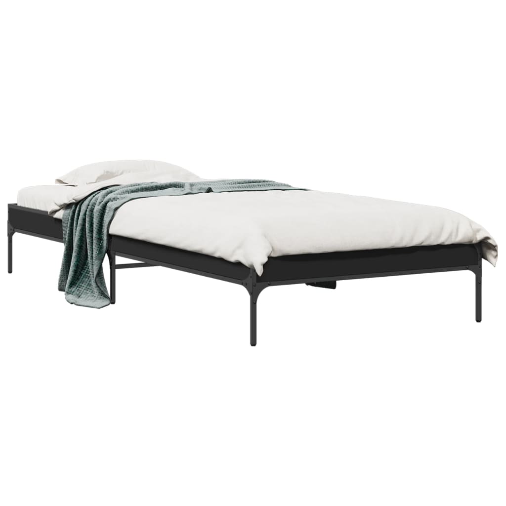 vidaXL Bedframe bewerkt hout en metaal zwart 75x190 cm, foto 3