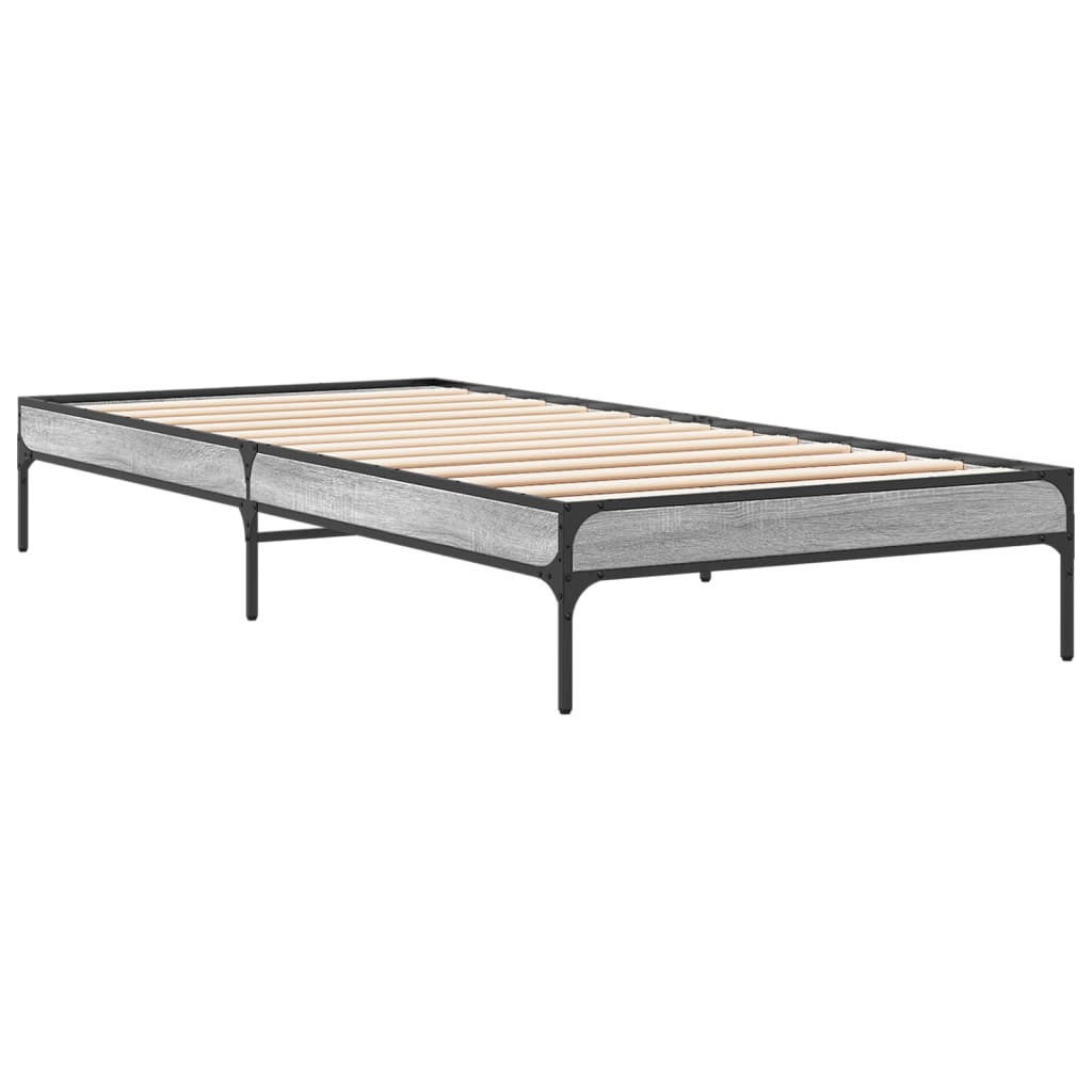 vidaXL Bedframe bewerkt hout en metaal grijs sonoma eiken 75x190 cm afbeelding