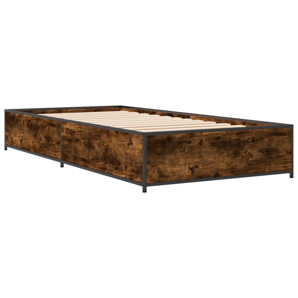 vidaXL Bedframe bewerkt hout en metaal gerookt eikenkleurig 100x200 cm afbeelding