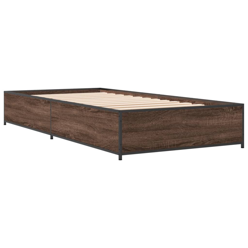 vidaXL Bedframe bewerkt hout en metaal bruin eikenkleurig 100x200 cm afbeelding