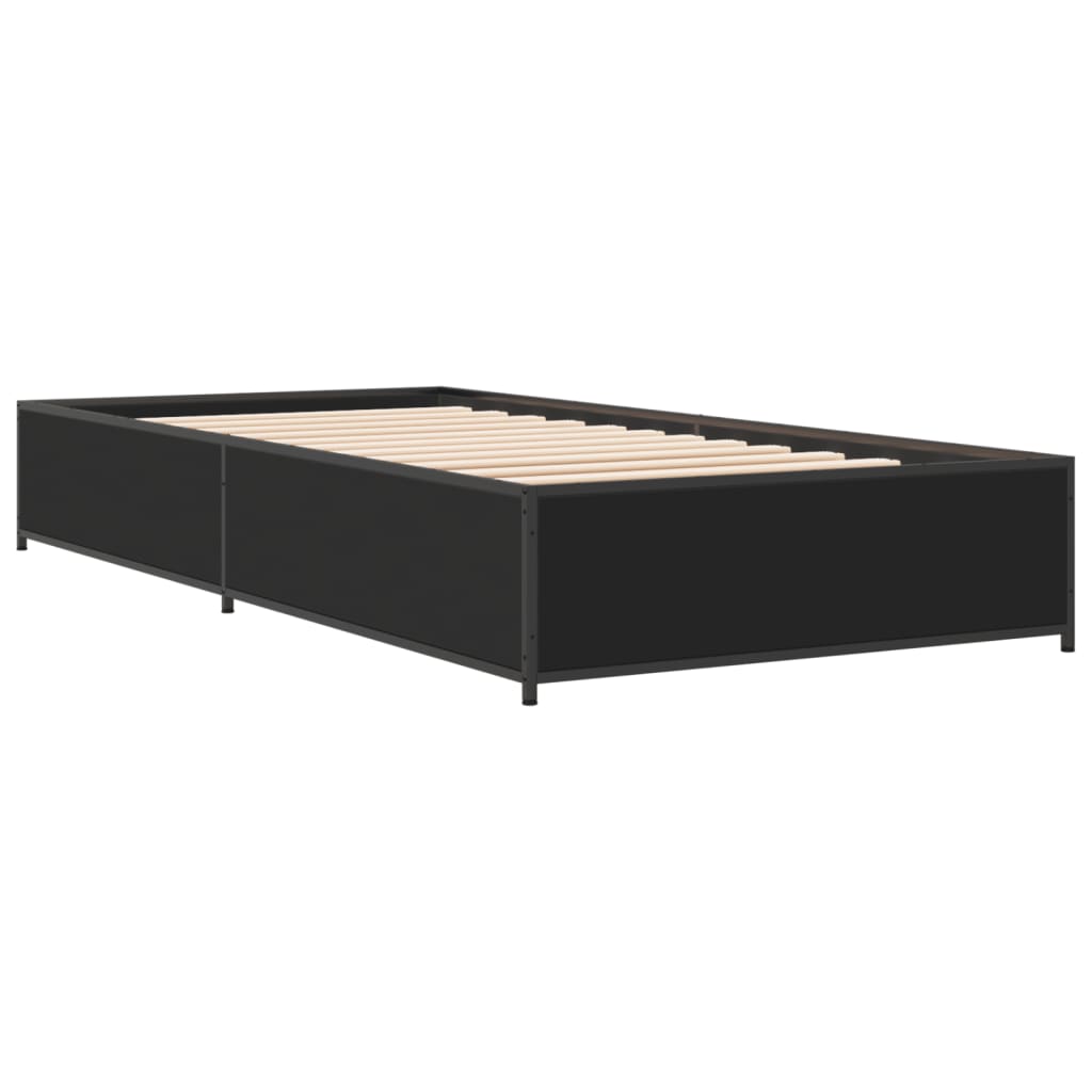 vidaXL Sängynrunko musta 90x200 cm täysi puu ja metalli