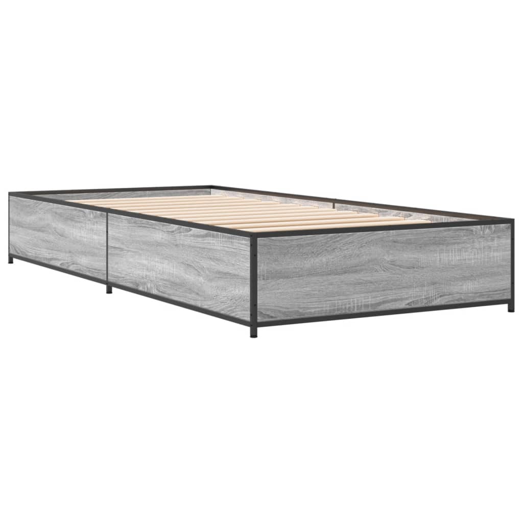 vidaXL Bedframe bewerkt hout en metaal grijs sonoma eiken 90x200 cm afbeelding