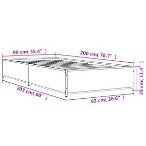 Rám postele šedý sonoma 90 x 200 cm kompozitní dřevo a kov - obrázek 9