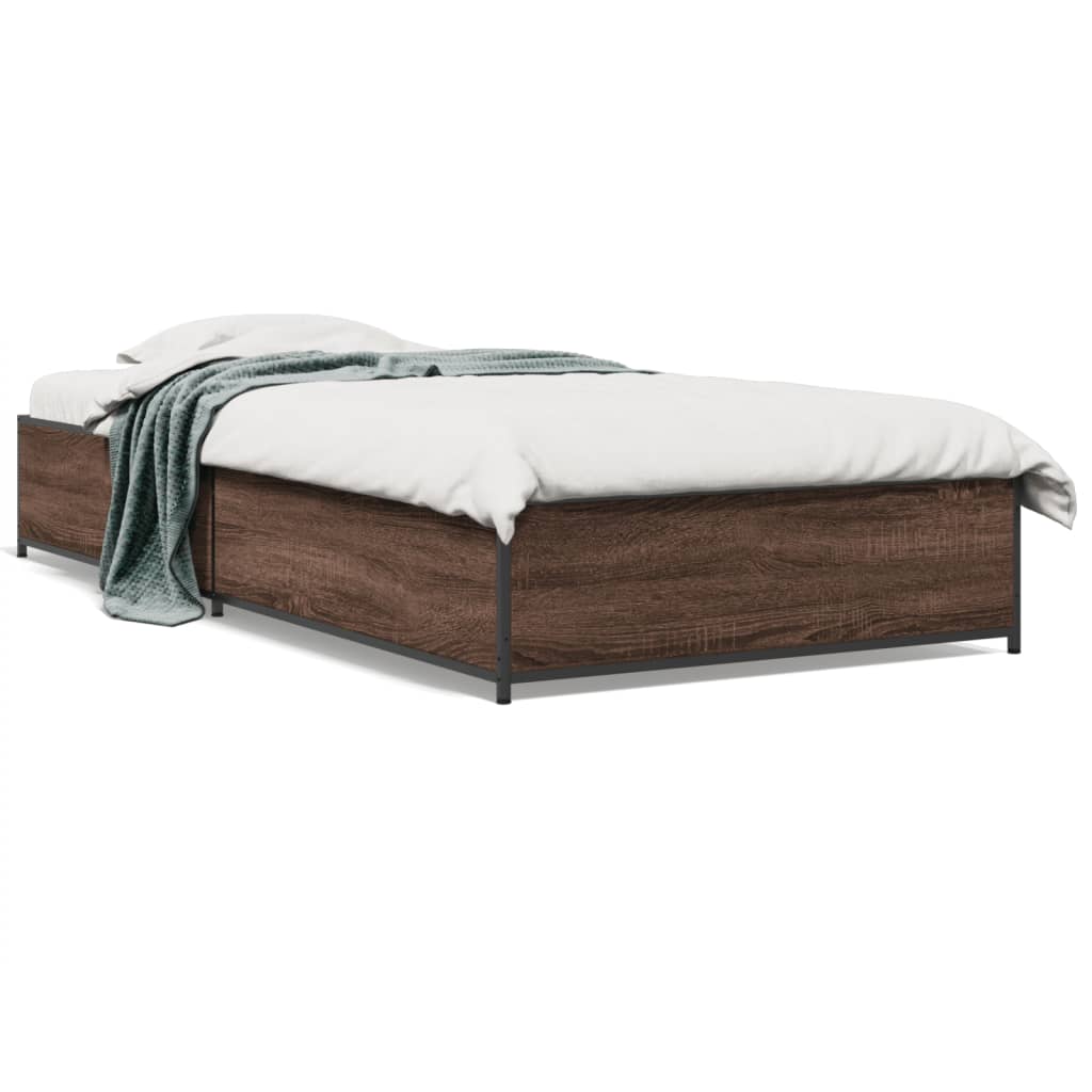 vidaXL Rám postele hnědý dub 90 x 200 cm kompozitní dřevo a kov