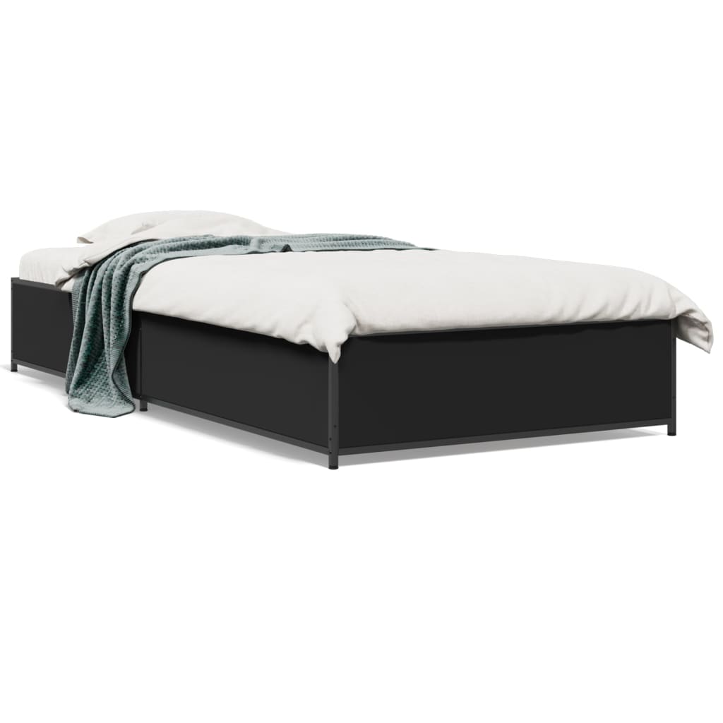 vidaXL Cadru de pat, negru, 90x190 cm, lemn prelucrat și metal