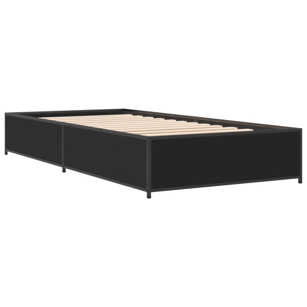 vidaXL Bedframe bewerkt hout en metaal zwart 90x190 cm, foto 2
