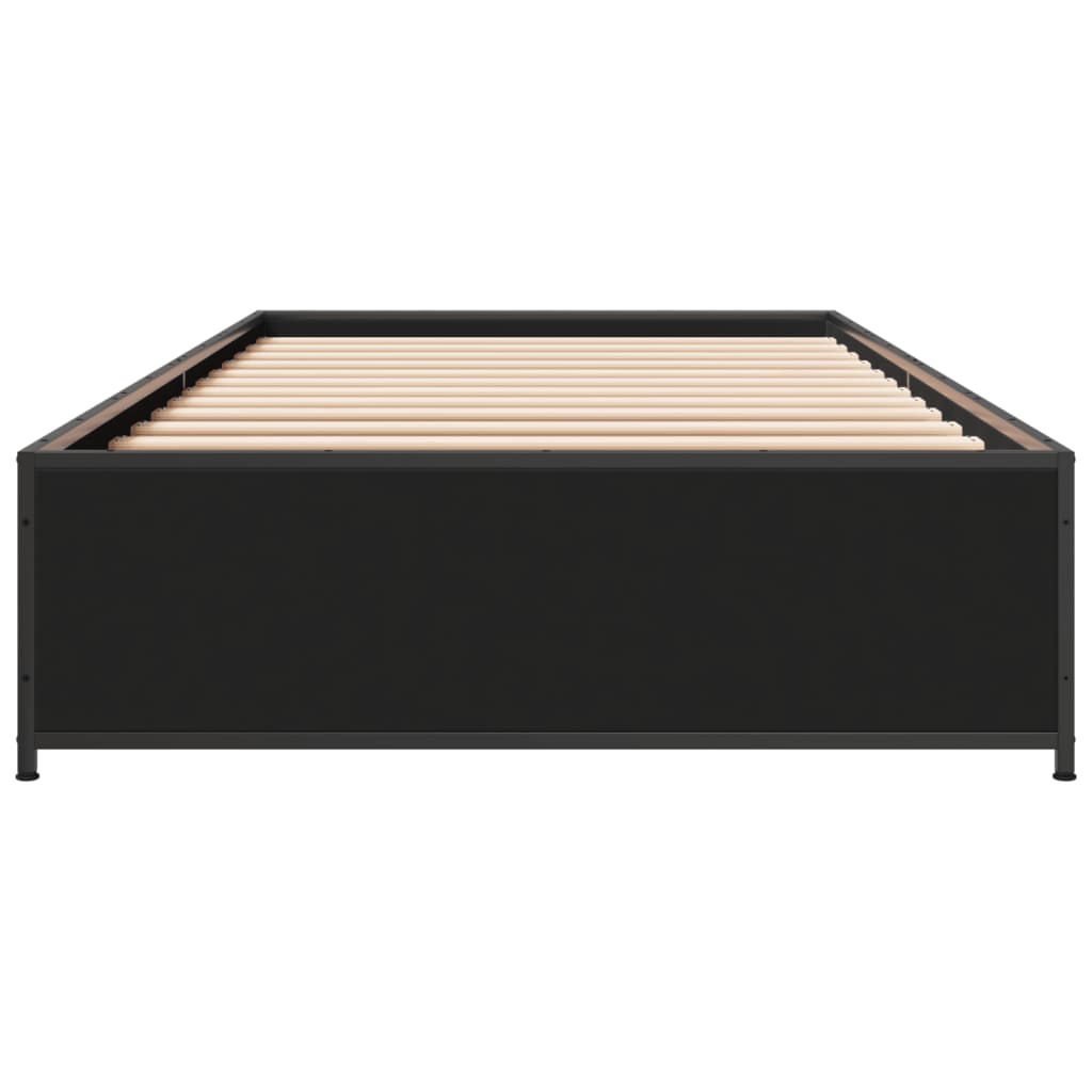 vidaXL Bedframe bewerkt hout en metaal zwart 90x190 cm, foto 4